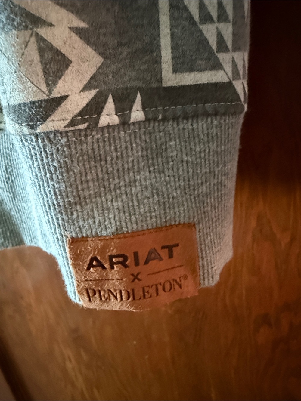 Ariat Women’s Gray Geometric Hooded Sweatshirt with Tan Stripes - Picture 2 of 3